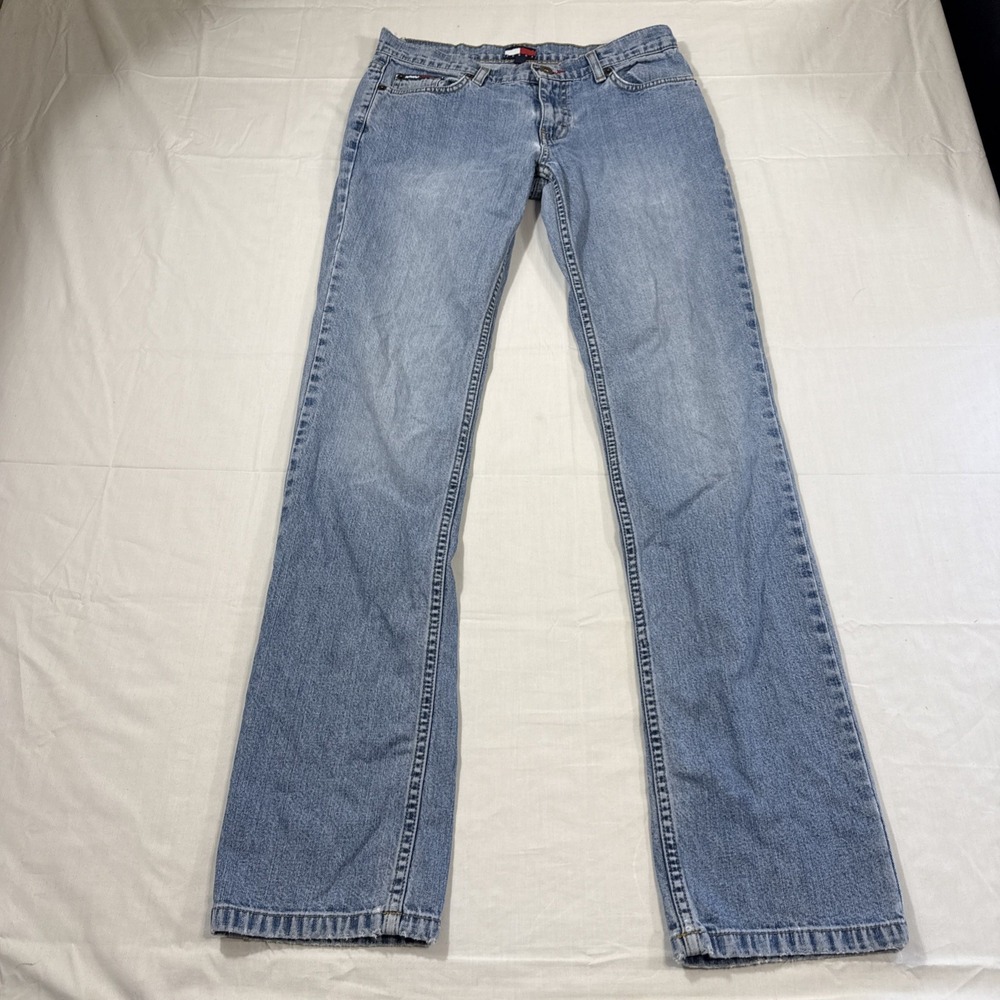 JEANS SLIM Vtg 90s Tommy Hilfiger Womens 5 Blue Denim Embroidered Logo VGC